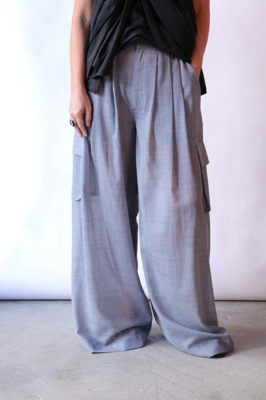  티비 스트레이트 팬츠 쉬어 울 거즈 트리플 플리츠 팬츠 헤더 그레이 - TIBI