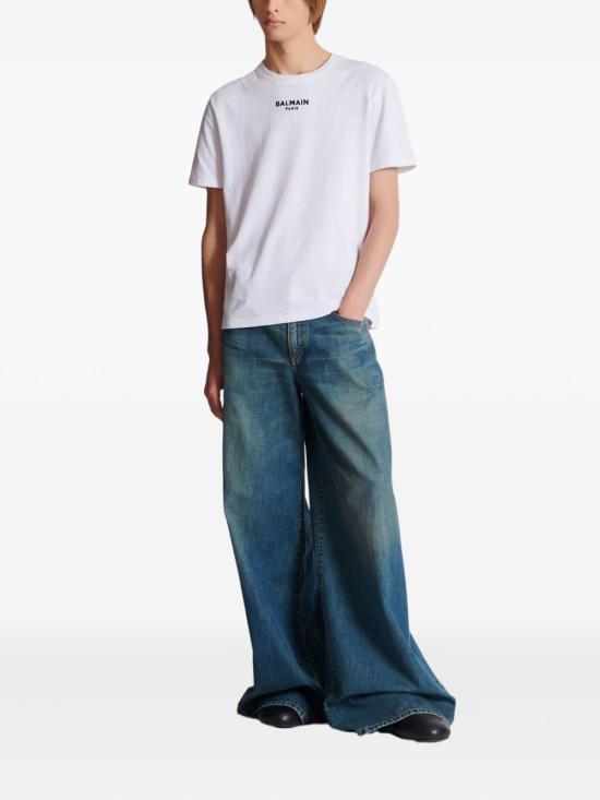 25FW 발망 플록 반소매 티셔츠 FH0EG000BD18 GAB White - BALMAIN