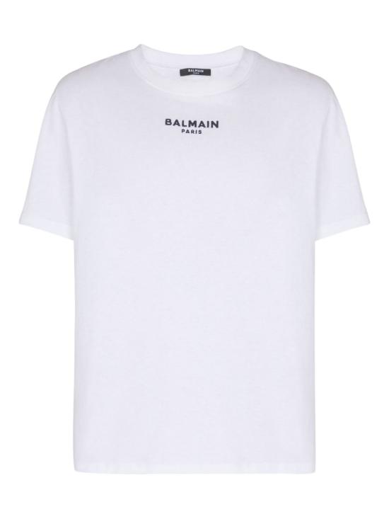 25FW 발망 플록 반소매 티셔츠 FH0EG000BD18 GAB White - BALMAIN