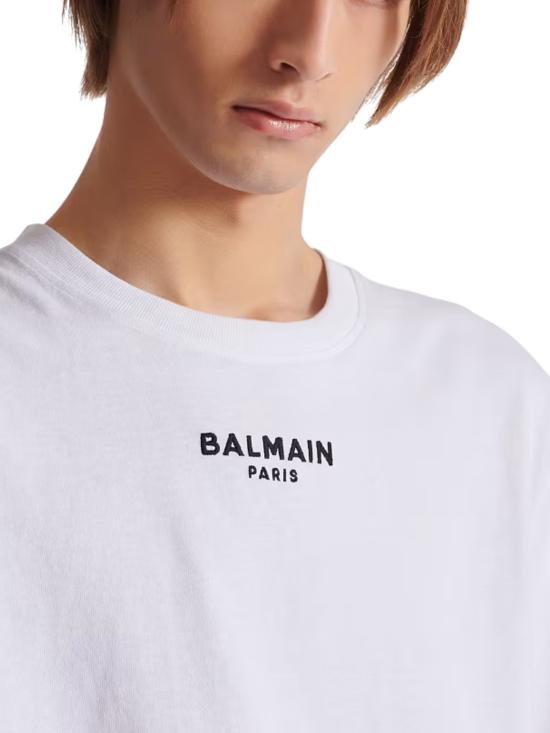 25FW 발망 플록 반소매 티셔츠 FH0EG000BD18 GAB White - BALMAIN