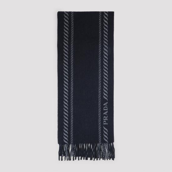 25FW 프라다 로고 자카드 울 캐시미어 스카프 2FS1142HJ5 F0008 BLUE - PRADA
