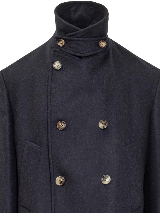 25FW 브루넬로 쿠치넬리 울 플라넬 피코트 MY4967029 CX200 BLU - BRUNELLO CUCINELLI