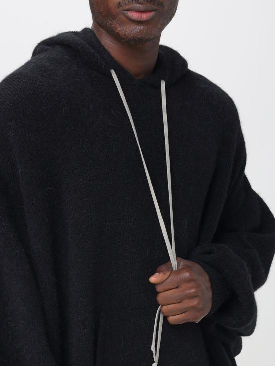 25FW 릭 오웬스 내추럴 울 니트 후드 티셔츠 RR02E1698KWP 09 Black - RICK OWENS