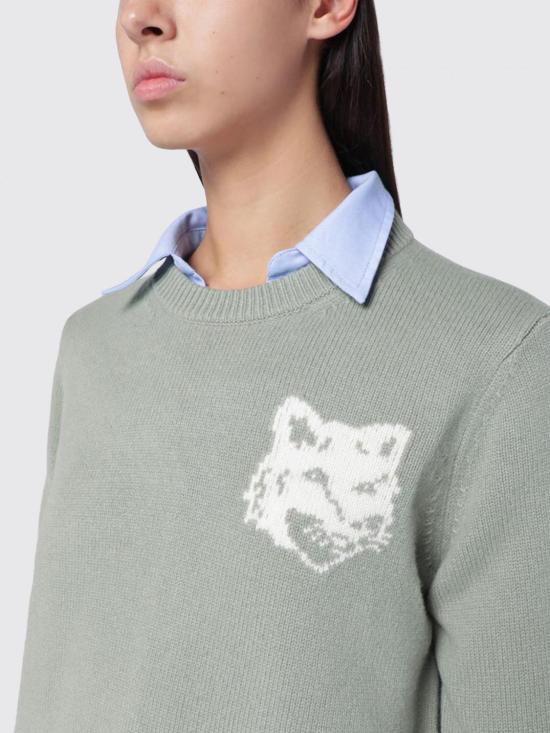 25FW 메종키츠네 폭스 헤드 인타르시아 메리노 스웨터 NW00808KM0329 0396 Green - MAISON KITSUNE