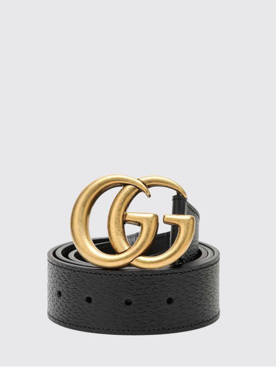25FW 구찌 GG 마몽 더블 G 버클 와이드 레더 벨트 406831DJ20T 1000 Black - GUCCI