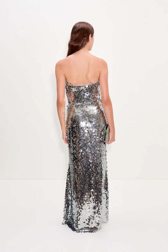  더 엔케이씨 스토어 롱 원피스 Nkc 스컬프티 스트랩리스 스팽글 드레스 새틀라이트 실버 - The NKC Store