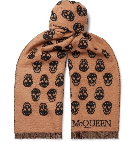  알렉산더 맥퀸 머플러/스카프 스컬 프린트 프린지 스카프 - ALEXANDER MCQUEEN