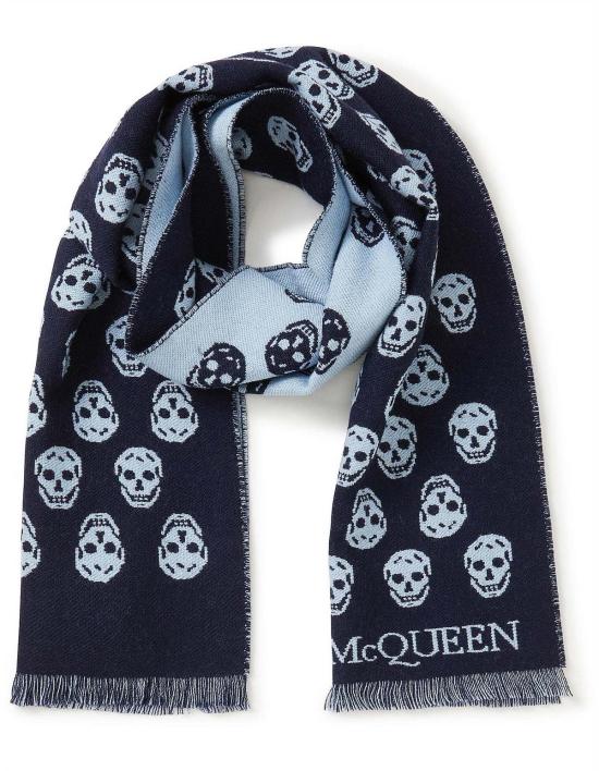  알렉산더 맥퀸 머플러/스카프 스컬 프린트 프린지 스카프 - ALEXANDER MCQUEEN