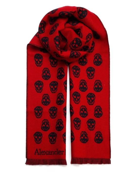  알렉산더 맥퀸 머플러/스카프 스컬 프린트 프린지 스카프 - ALEXANDER MCQUEEN