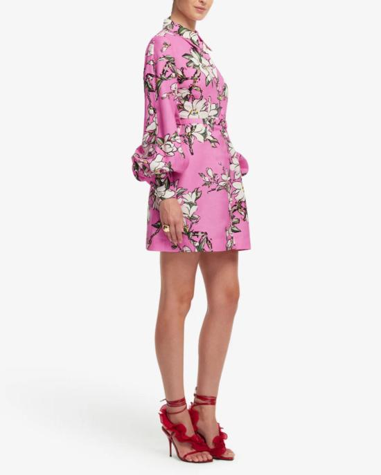  레오 린 숏 원피스 루미너스 리넨 미니 드레스 핑크 매그놀리아 프린트 - LEO LIN