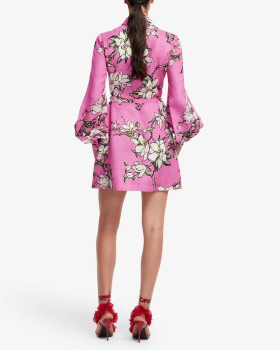  레오 린 숏 원피스 루미너스 리넨 미니 드레스 핑크 매그놀리아 프린트 - LEO LIN