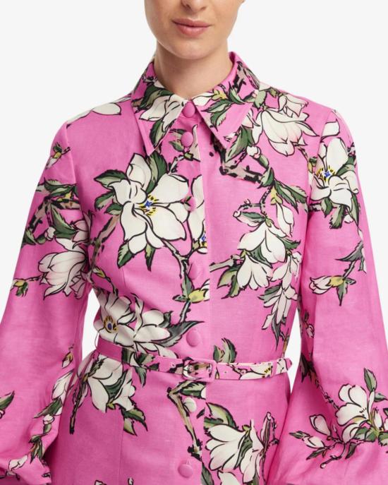  레오 린 숏 원피스 루미너스 리넨 미니 드레스 핑크 매그놀리아 프린트 - LEO LIN