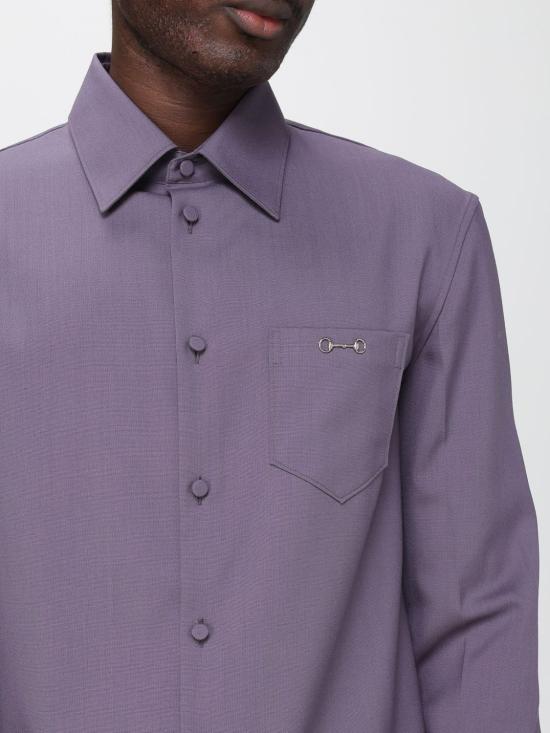 25FW 구찌 울 개버딘 클램프 슬림 셔츠 841624Z505F 5388 Violet - GUCCI