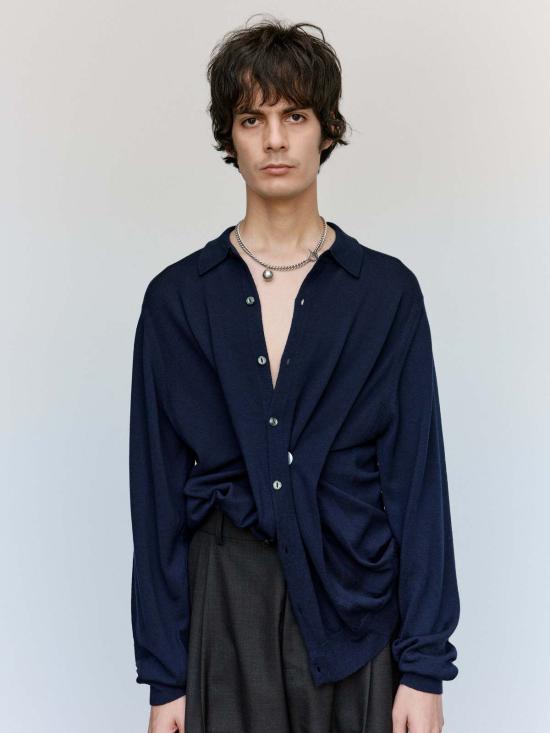  세실 툴켄스 폴로 티셔츠 존 스메들리 네이비 트위스티드 메리노 폴로 셔츠