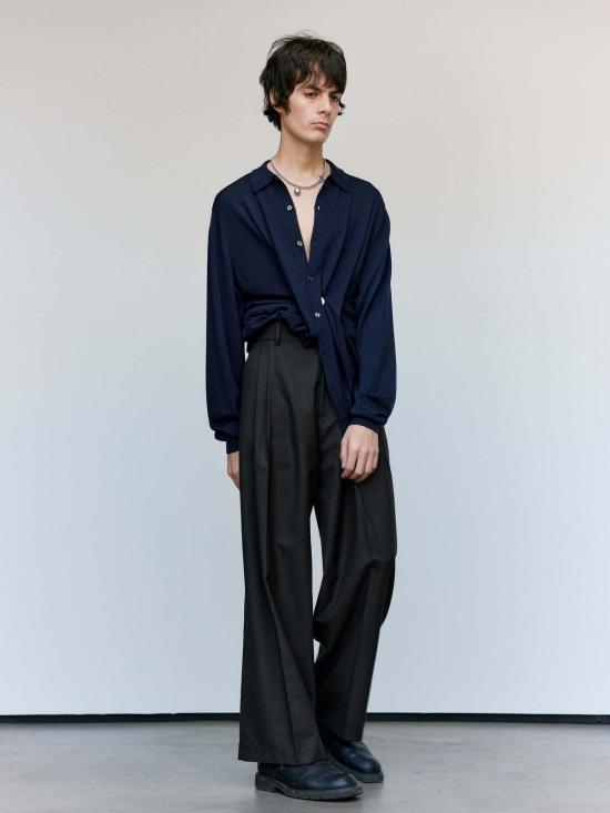  세실 툴켄스 폴로 티셔츠 존 스메들리 네이비 트위스티드 메리노 폴로 셔츠 - CECILE TULKENS