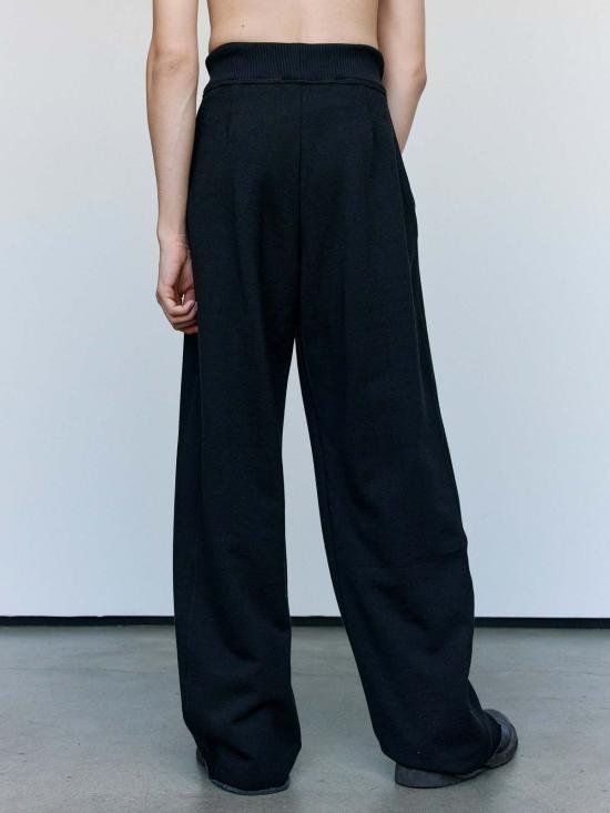  세실 툴켄스 스트레이트 팬츠 루프백 울 코튼 와이드 플리츠 팬츠 - CECILE TULKENS