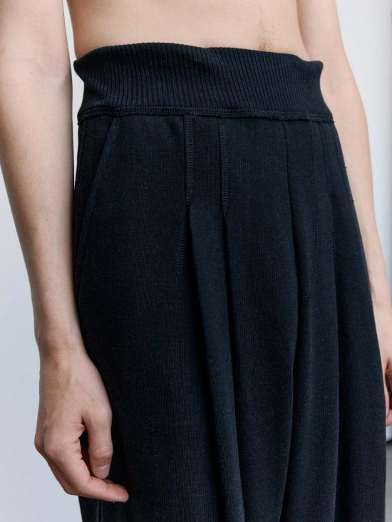  세실 툴켄스 스트레이트 팬츠 루프백 울 코튼 와이드 플리츠 팬츠 - CECILE TULKENS