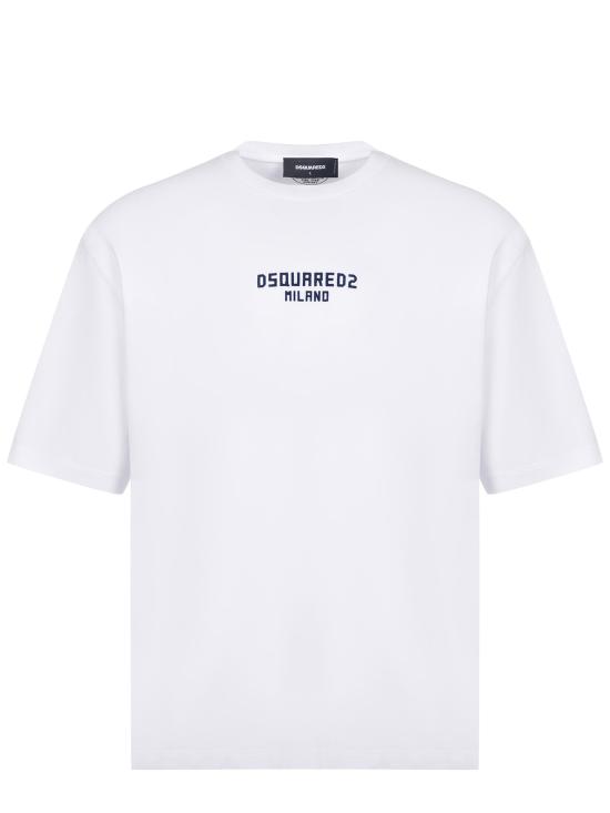 25FW 디스퀘어드2 반팔 티셔츠 S74GD1455D20020 965 WHITE DARK NAVY PRINT