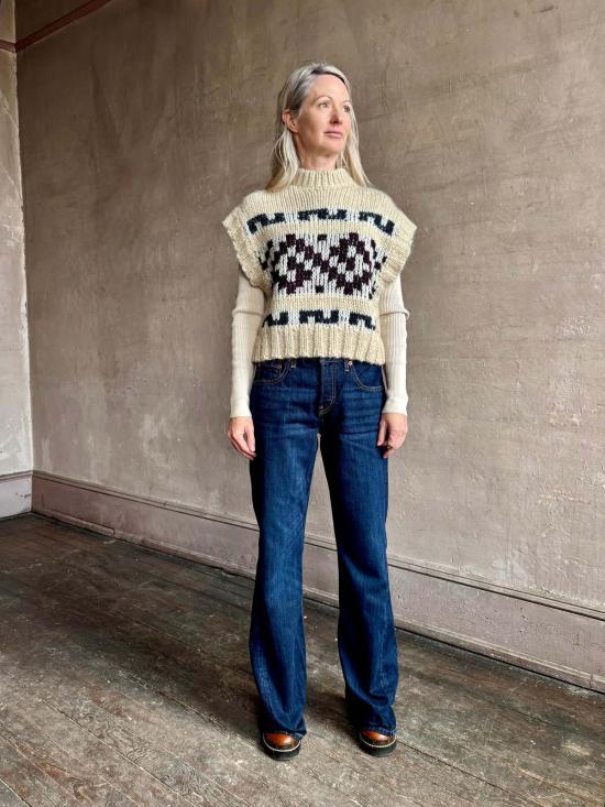  리던 데님 팬츠 트위스티드 미드 라이즈 부츠컷 진