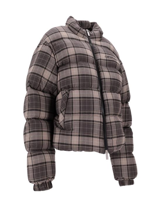 25FW 오프화이트 스트레이 어로우 체크 플란넬 다운 자켓 OMED065F25FAB001 0710 DARK GREY BLACK - OFF WHITE