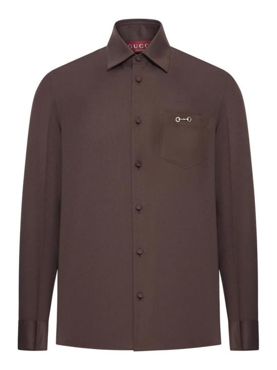 25FW 구찌 홀스빗 디테일 폴리에스터 트윌 긴팔 셔츠 841624ZAT43 2518 BROWN