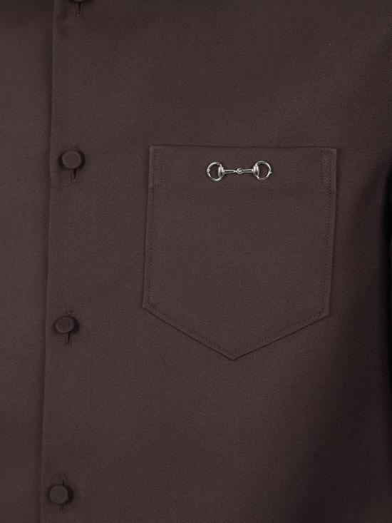 25FW 구찌 홀스빗 디테일 폴리에스터 트윌 긴팔 셔츠 841624ZAT43 2518 BROWN - GUCCI