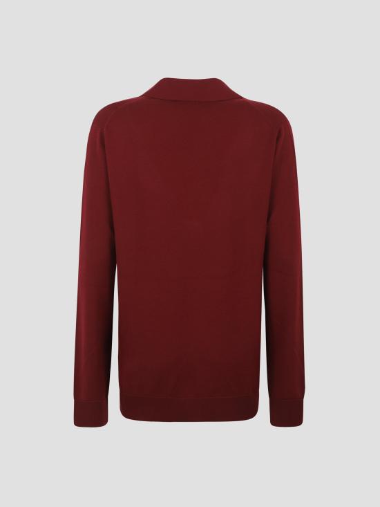 25FW 구찌 딥 브이넥 리브드 커프 울 폴로 스웨터 793883XKFA8 6318 RED - GUCCI