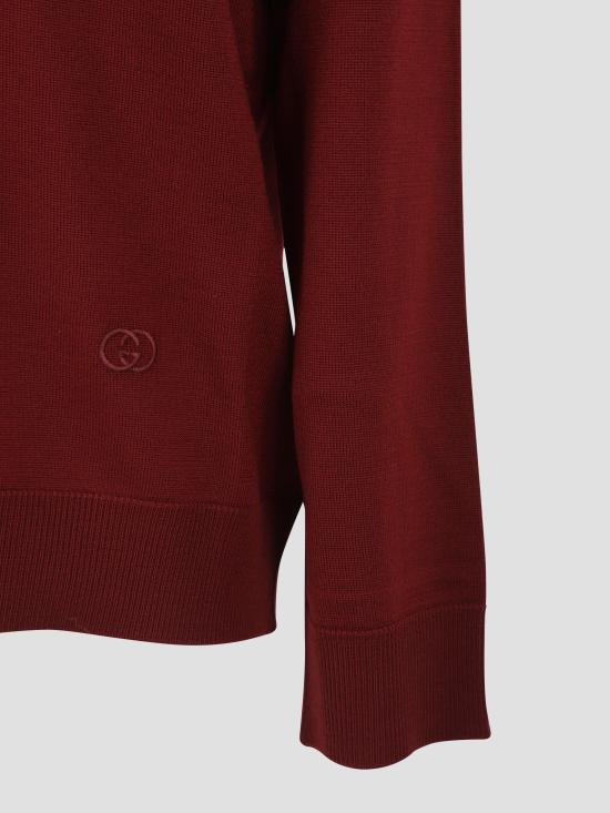 25FW 구찌 딥 브이넥 리브드 커프 울 폴로 스웨터 793883XKFA8 6318 RED - GUCCI