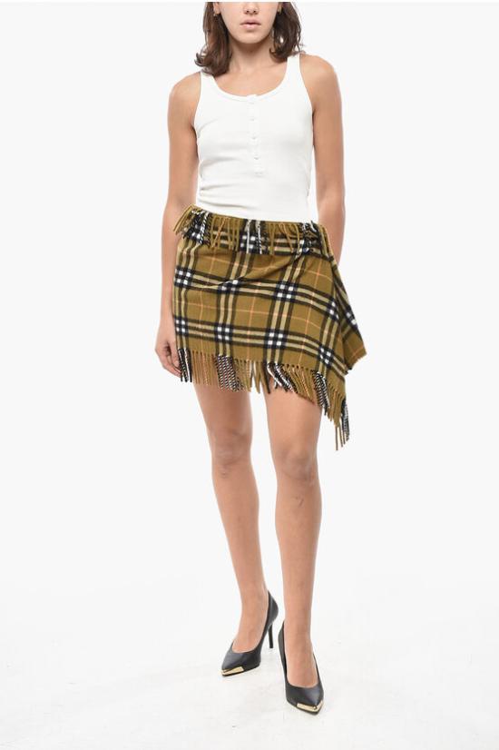  버버리 체크 울 캐시미어 스카프 스커트 8099716C1422 Military Green - BURBERRY