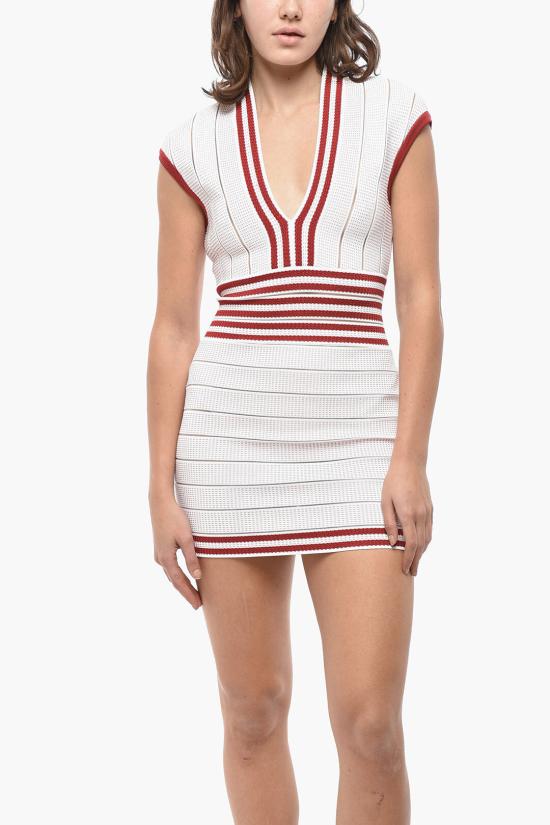  발망 숏 원피스 XF2R6025KC06GBQ Bianco Rosso - BALMAIN