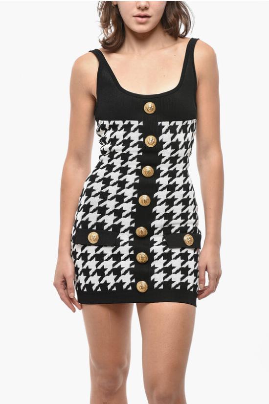  발망 숏 원피스 YF1R4036KC17EAB Black White - BALMAIN