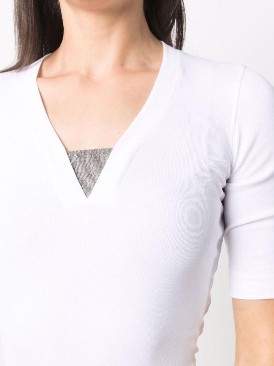 26SS 브루넬로 쿠치넬리 코튼 브이넥 티셔츠 M0TC8EL692 C159 White - BRUNELLO CUCINELLI