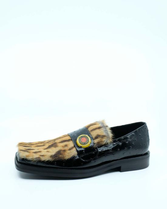  마틴로즈 로퍼 마틴 로즈 블랙 레더 샴페인 캡 스퀘어 토 - MARTINE ROSE