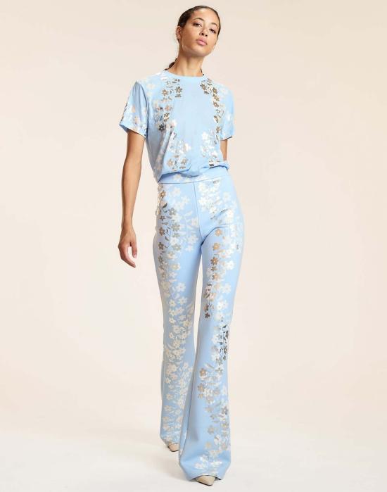  신시아 로리 스트레이트 팬츠 신시아 로울리 메탈릭 본디드 팬츠 블루실 - CYNTHIA ROWLEY