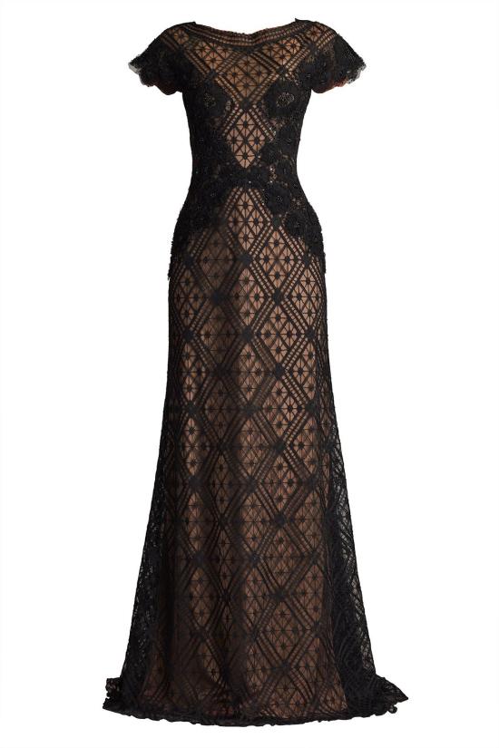 25FW TADASHI SHOJI 미디 원피스 CHR25361LBKND BLACK NUDE