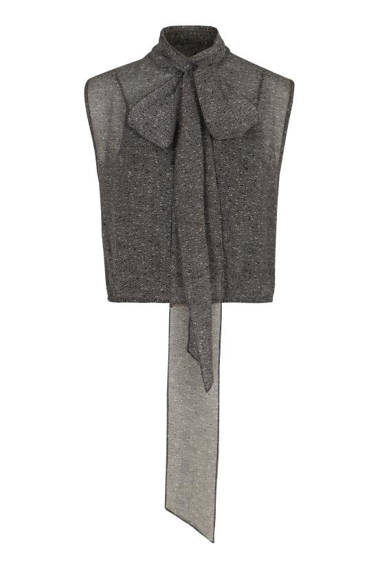 25FW 구찌 시어 실크 조젯 탑 846401ZATRU1173 grey
