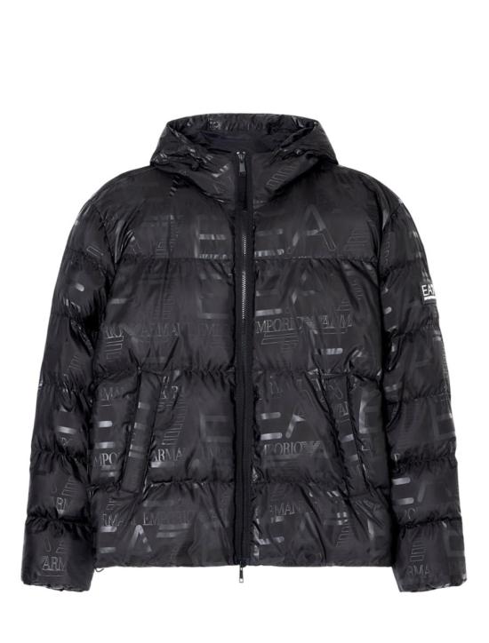 25FW 엠포리오 아르마니 올오버 로고 프린트 패딩 후드 자켓  7M000697AF15969UC001 Black