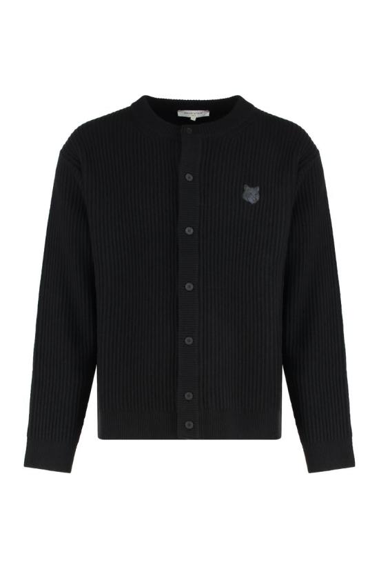25FW 메종키츠네 폭스 헤드 울 립드 가디건 PM00508KT1149 P199 Black