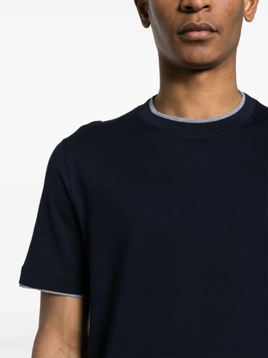 26SS 브루넬로 쿠치넬리 자수 로고 티셔츠 M0B137427CD325 BLUE - BRUNELLO CUCINELLI