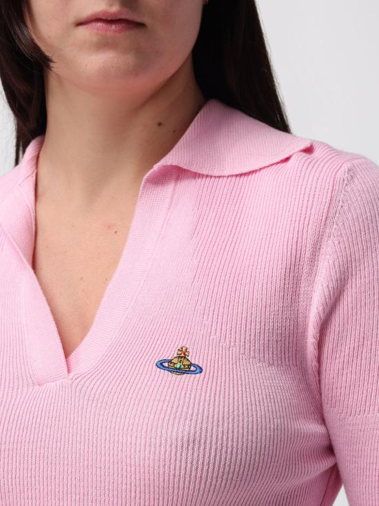 25FW 비비안웨스트우드 MARINA 마리나 오브 자수 폴로 스웨터 18030040Y001V G401 Pink - VIVIENNE WESTWOOD