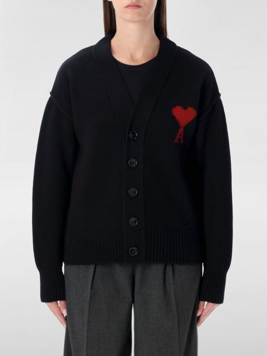 25FW 아미 하트 로고 인타르시아 V넥 가디건 UKC3670180 009 Black