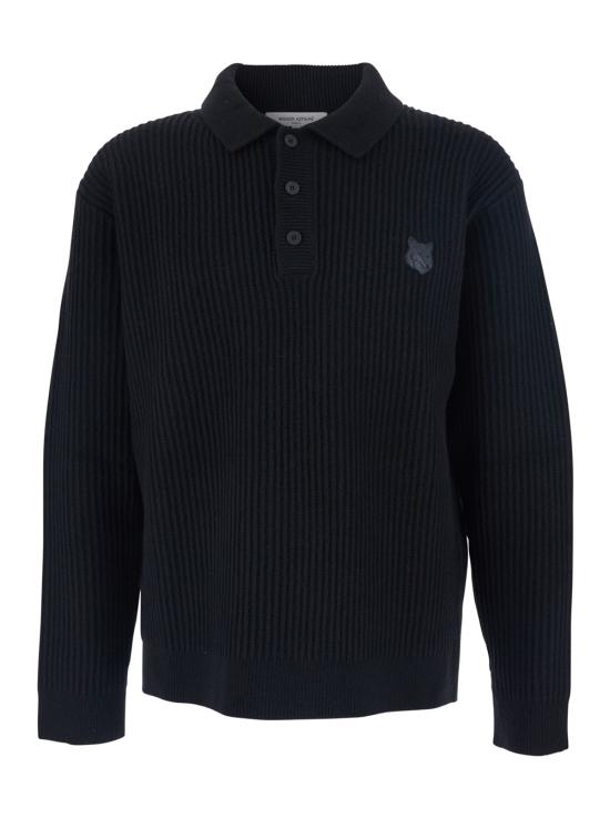  메종키츠네 폭스 헤드 울 립드 폴로 티셔츠 PM00213KT1149 P199 BLACK DOM
