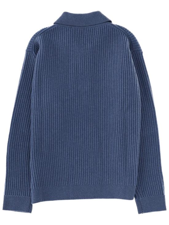 25FW 메종키츠네 폭스 헤드 울 립드 폴로 티셔츠 PM00213KT11490330 BLUE DOM - MAISON KITSUNE