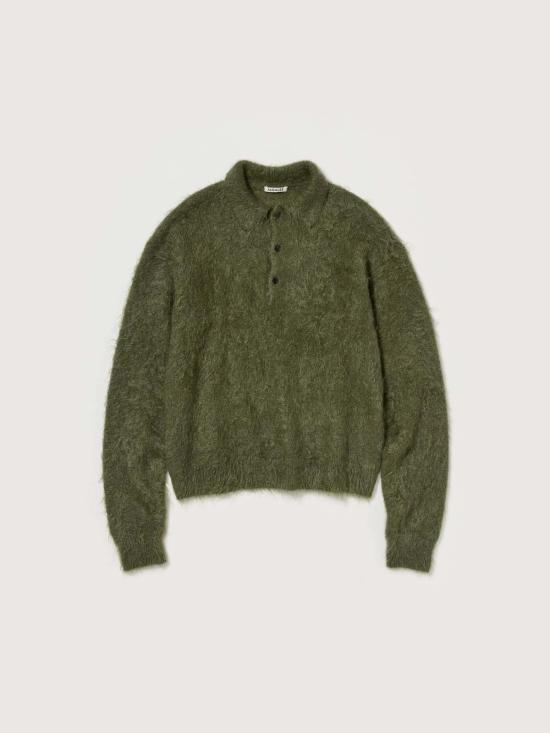  오라리 폴로 티셔츠 오랄리 브러시드 슈퍼 키드 모헤어 니트 폴로 - AURALEE