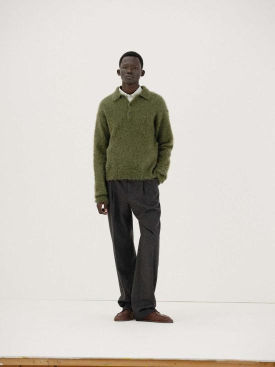  오라리 폴로 티셔츠 오랄리 브러시드 슈퍼 키드 모헤어 니트 폴로 - AURALEE