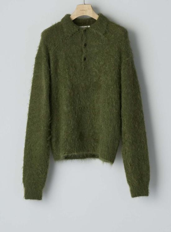  오라리 폴로 티셔츠 오랄리 브러시드 슈퍼 키드 모헤어 니트 폴로 - AURALEE