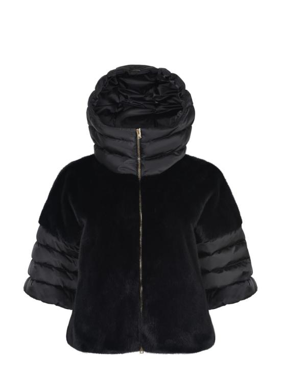 25FW 에르노 새틴 & 레이디 얼터너티브 퍼 케이프 다운 자켓 PI002132D12170Z 9300 Black - HERNO