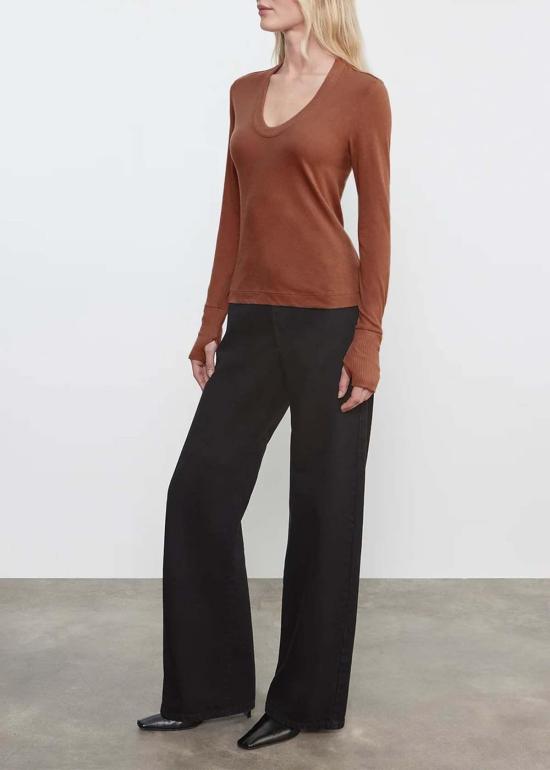  엔자 코스타 블라우스 이지 커프드 U 탑 블랙 - ENZA COSTA