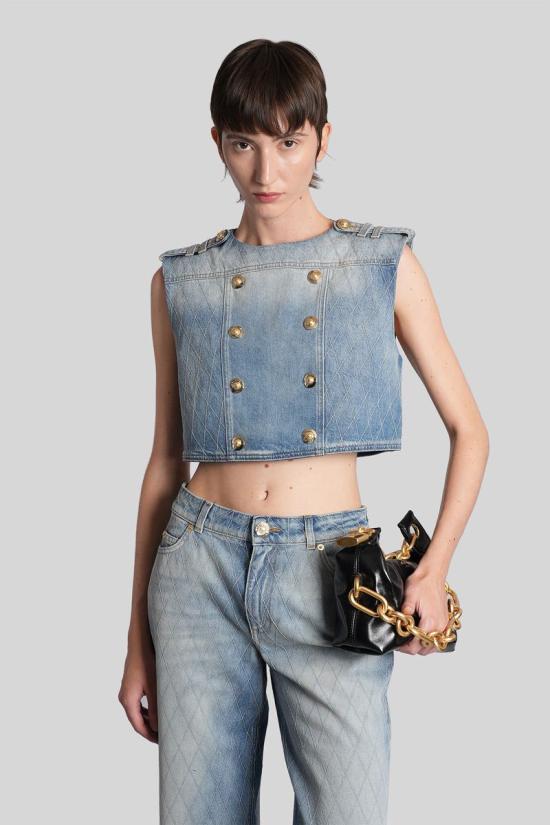 25FW 발망 데님 셔츠 428161 FF1AG730DF79 BLUE