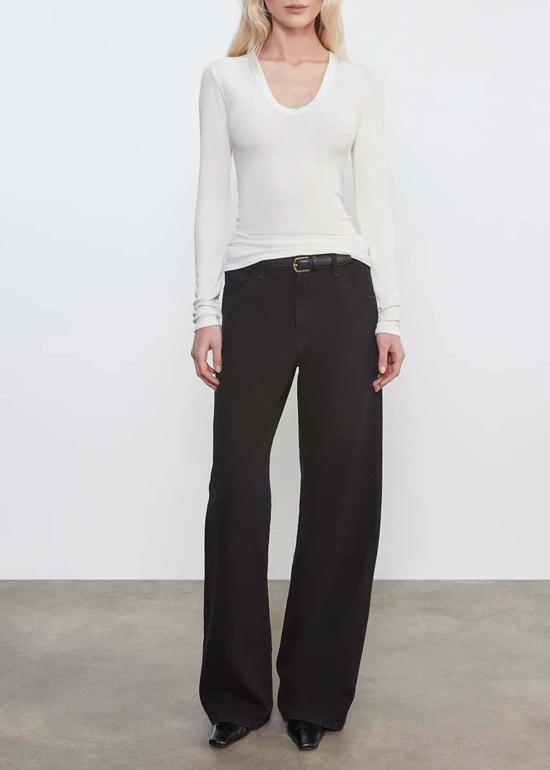  엔자 코스타 블라우스 실크 리브 U 탑